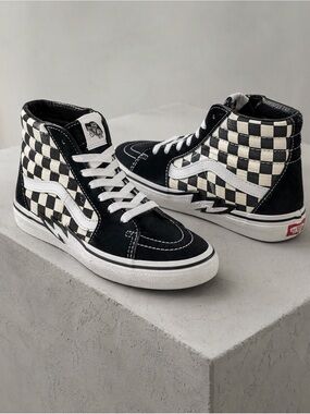 Vans Checkerboard High-Top Sneakers in Black and White